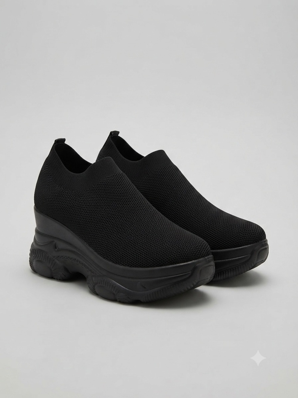 Black Platform Sock Sneakers Size 35 Y2K Streetwear Chunky Slip-On Casual Shoes